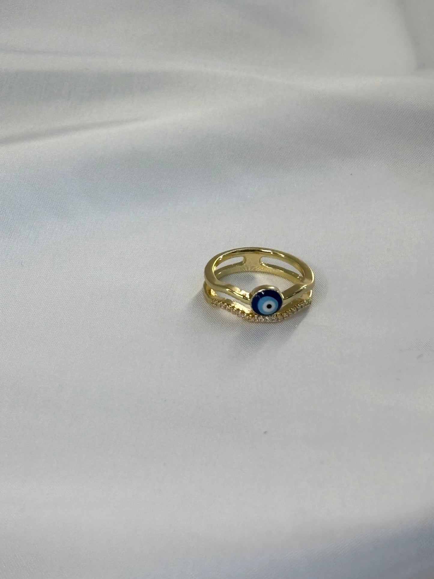 Γυναικείο Χρυσό Δαχτυλίδι με Ματάκι & Στρας | Pnoe Studio