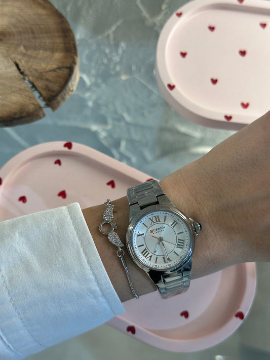 Unisex Στρογγυλό Ρολόι Ασημί με Λευκό Καντράν & Ρωμαϊκούς Αριθμούς