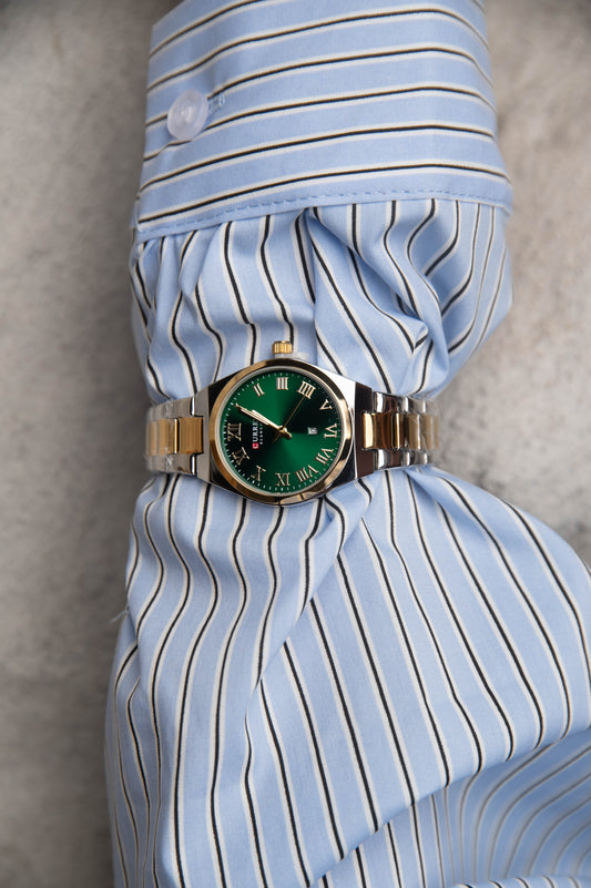 Unisex Στρογγυλό Ρολόι Δίχρωμο με Πράσινο Καντράν & Ρωμαϊκούς Αριθμούς με