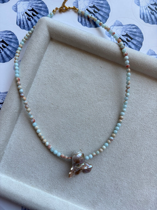 “Biscoff ” Ατσάλινο κολιέ handmade by kika με αληθινό μαργαριτάρι