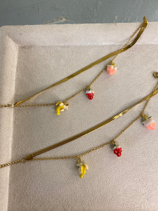 Κολιέ "Lilo's Picnic" – Χρυσό με Charms Φρούτα & Καρδούλες, Pnoe Studio