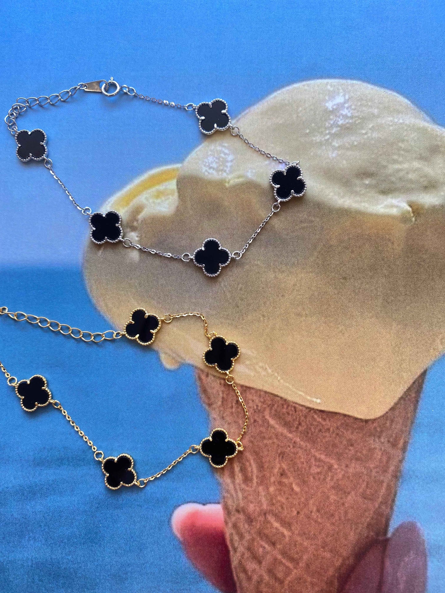 Βραχιόλι Τετράφυλλο Clover Μαύρο – Ασήμι 925