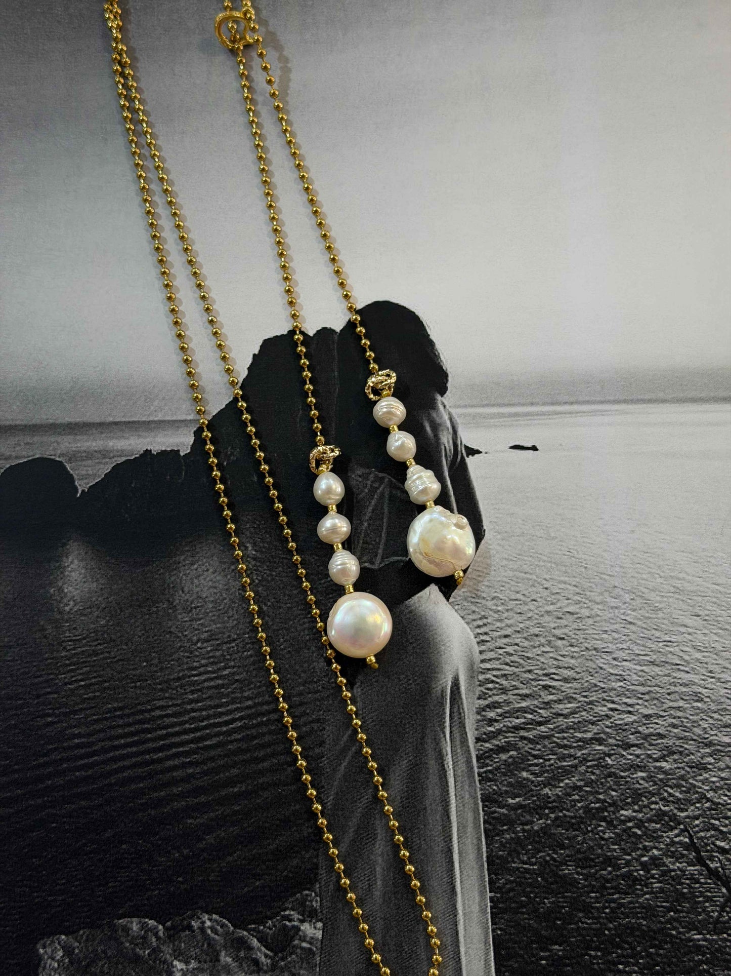 Bali Pearl Flow μακρί ατσάλινο κολίε με αληθινά μαργαριτάρια