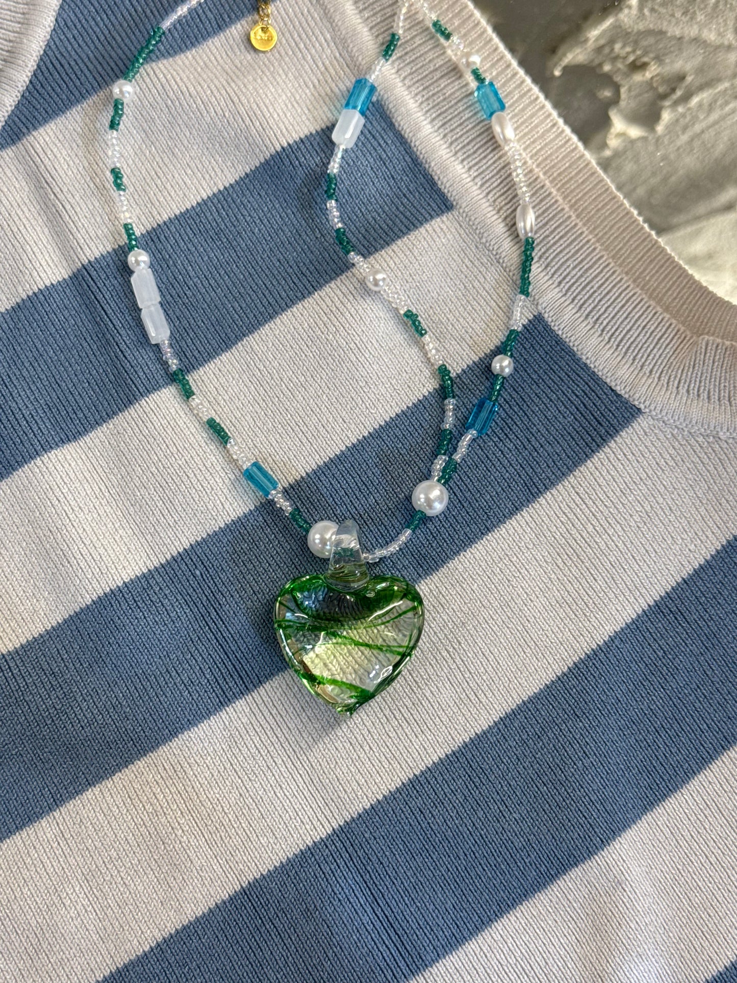 Κολιέ Ατσάλινο Με Γυάλινο Στοιχείο ❤️✨