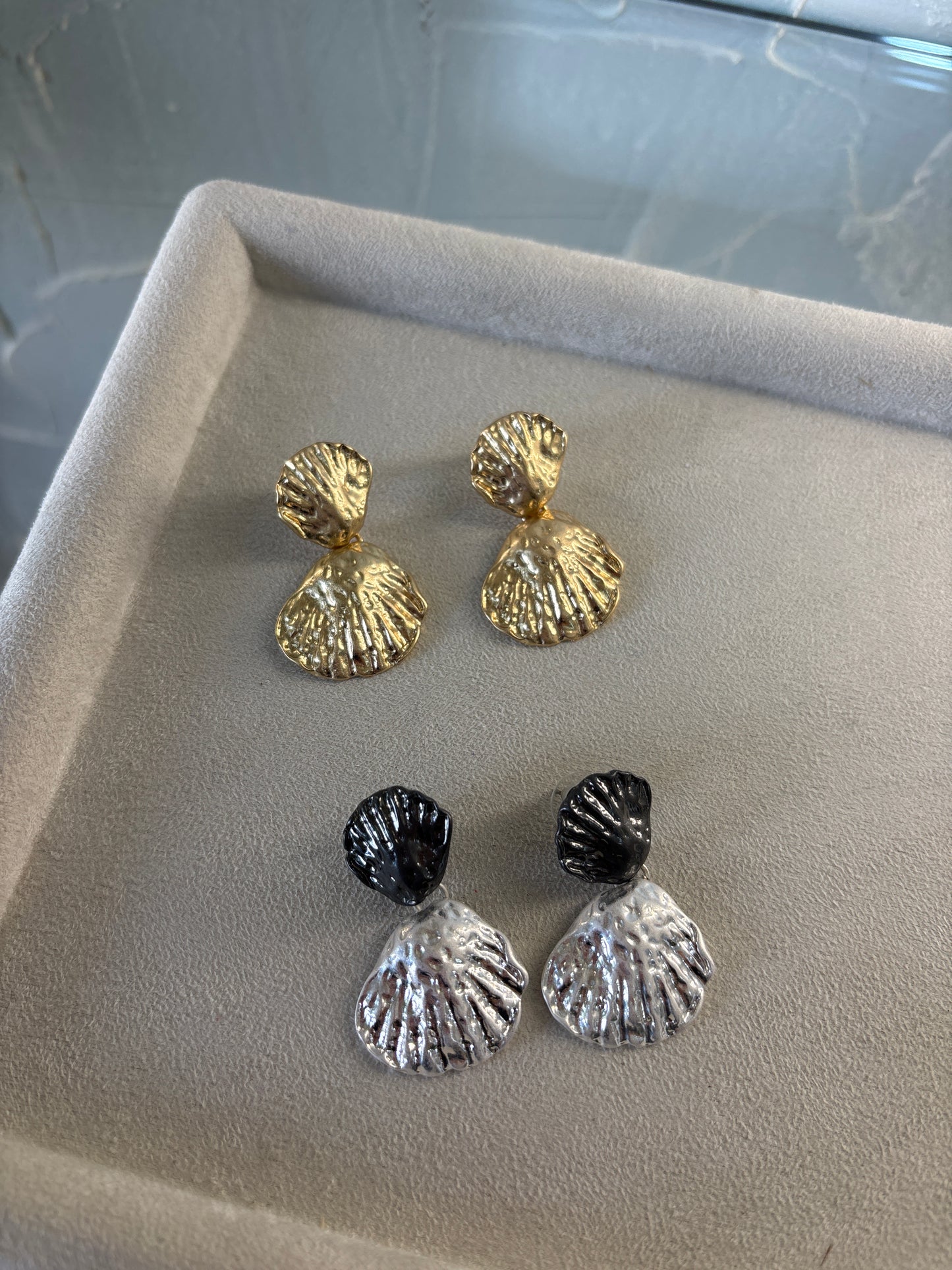 Σκουλαρίκια "Moana Shells" – Όστρακο Χρυσό ή Ασημί, Ατσάλινα, Pnoe Studio