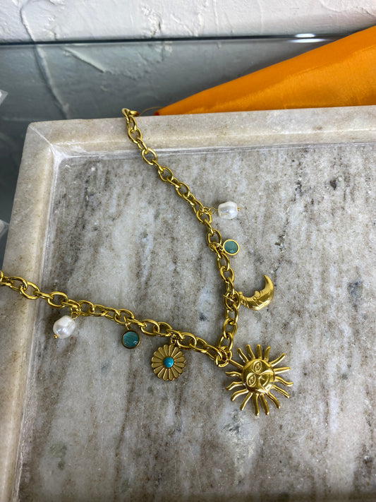 Κολιέ “Soluna” με Μενταγιόν Ήλιου, Σελήνης & Μαργαριτάρια