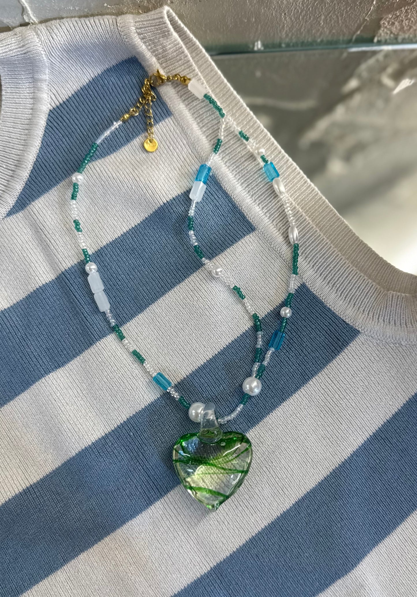 Κολιέ Ατσάλινο Με Γυάλινο Στοιχείο ❤️✨