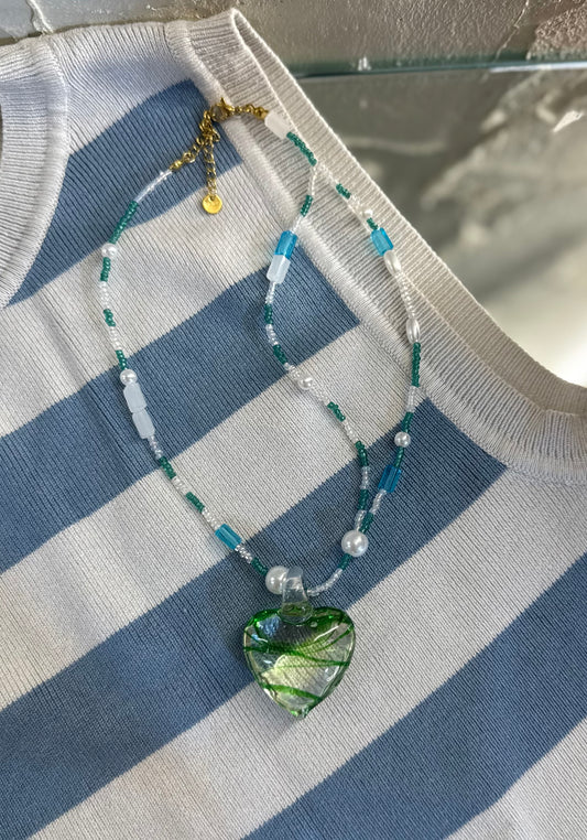 Κολιέ Ατσάλινο Με Γυάλινο Στοιχείο ❤️✨