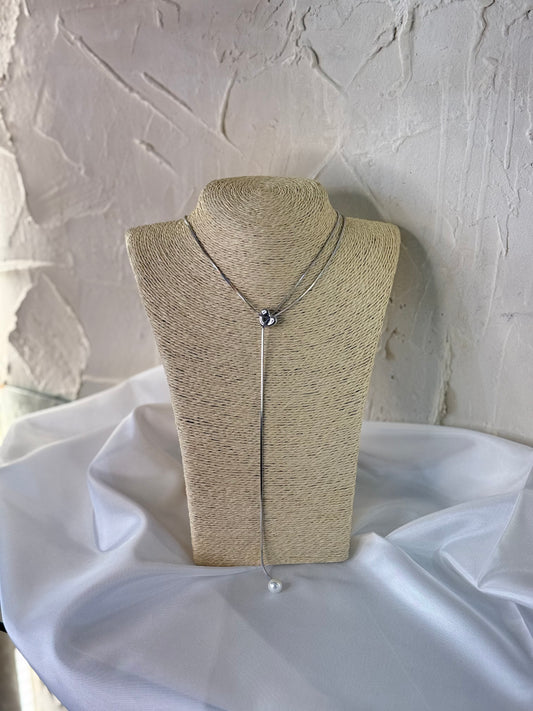 Ατσάλινο ασημί κολιέ/με καρδιά και πέρλα