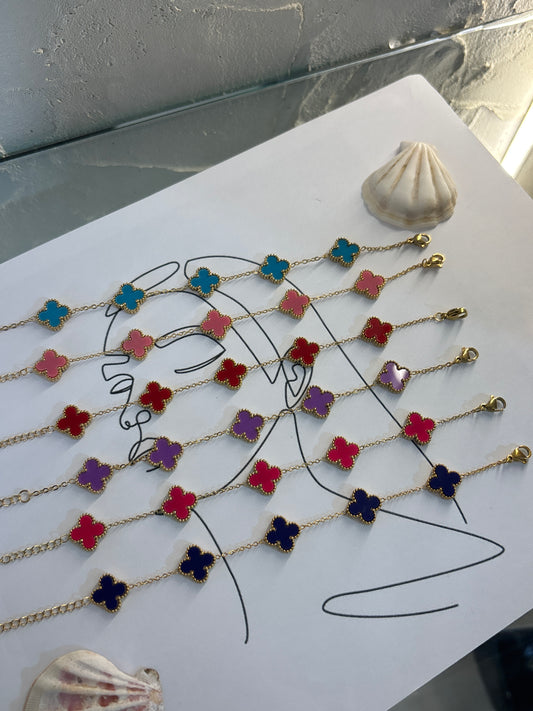 Βραχιόλι "Magic Clover" – Πολύχρωμο Σμάλτο & Χρυσή Αλυσίδα, Pnoe Studio