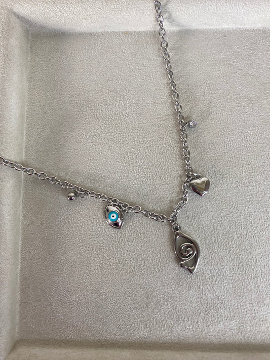 Ατσάλινο Κολιέ “Προστασία & Αγάπη” με Ματάκι & Σύμβολα