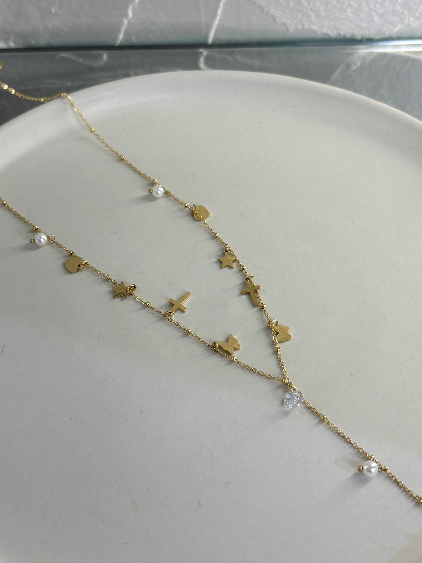 ✨Stela’s Κολιέ ατσάλινο μακρύ με διάφορα σύμβολα σε χρυσό 🤎