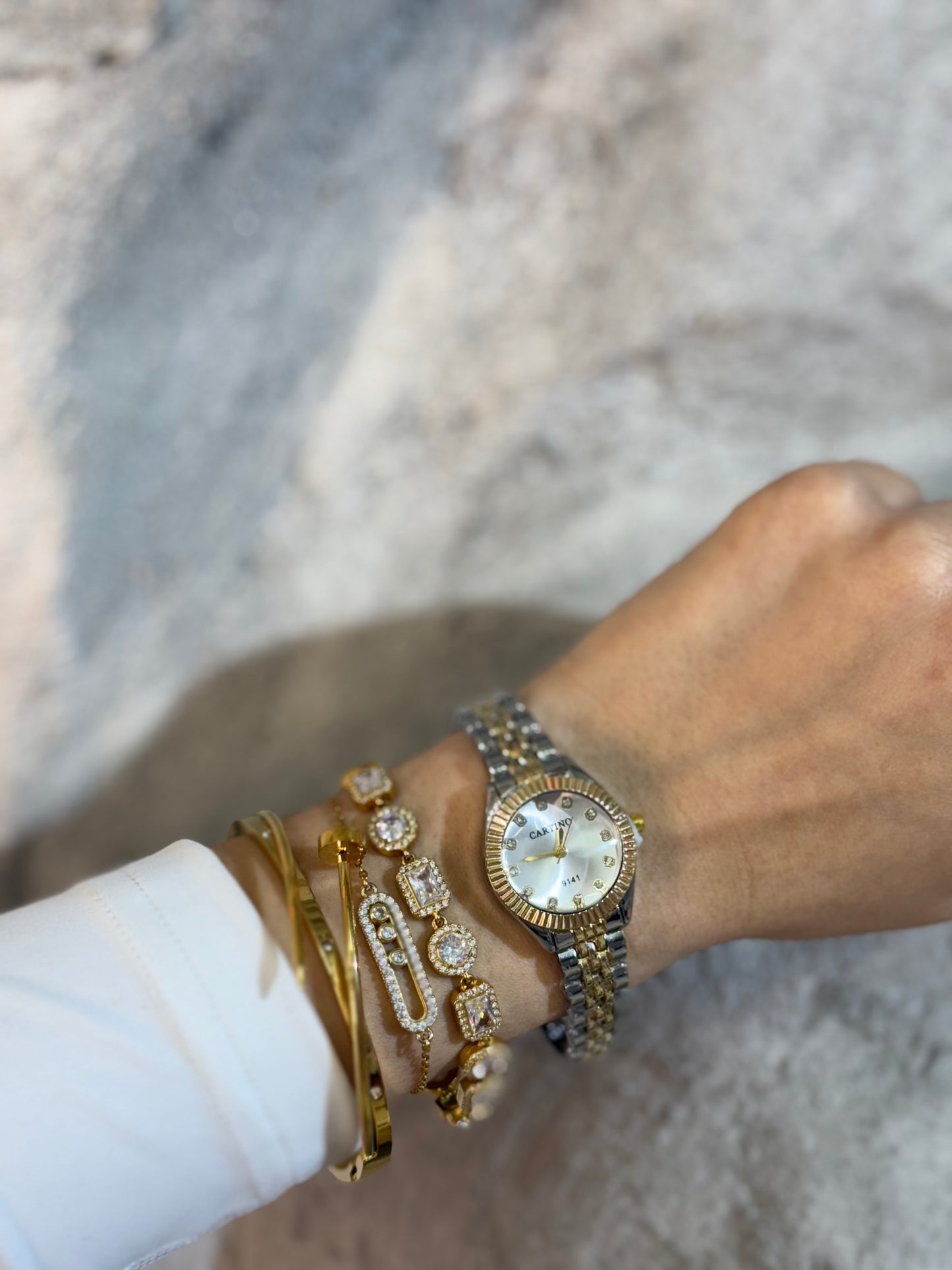 Ατσάλινο Ρολόι Στρόγγυλο Με Χρυσό Και Ασημί