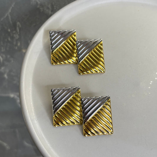 Γυναικεία σκουλαρίκια τετράγωνα mix χρυσό ασημί