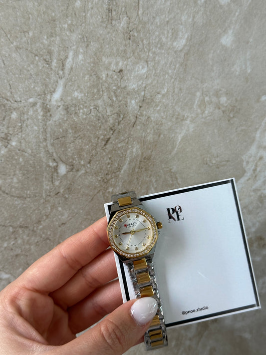 Γυναικείο Ρολόι με Λευκό Καντράν και Χρυσό Ασημί Λουρί | Κομψότητα και Αντοχή