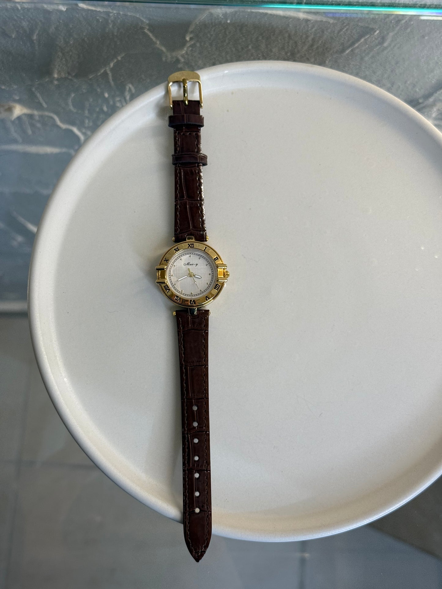 Antique Gold Harmony / Vintage ρολόι δερμάτινο με καφέ λεπτομέρειες ✨