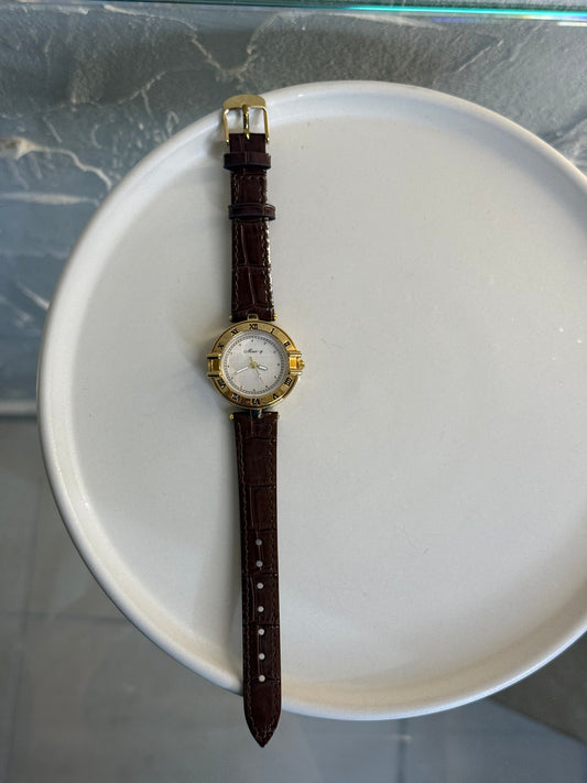 Antique Gold Harmony / Vintage ρολόι δερμάτινο με καφέ λεπτομέρειες ✨