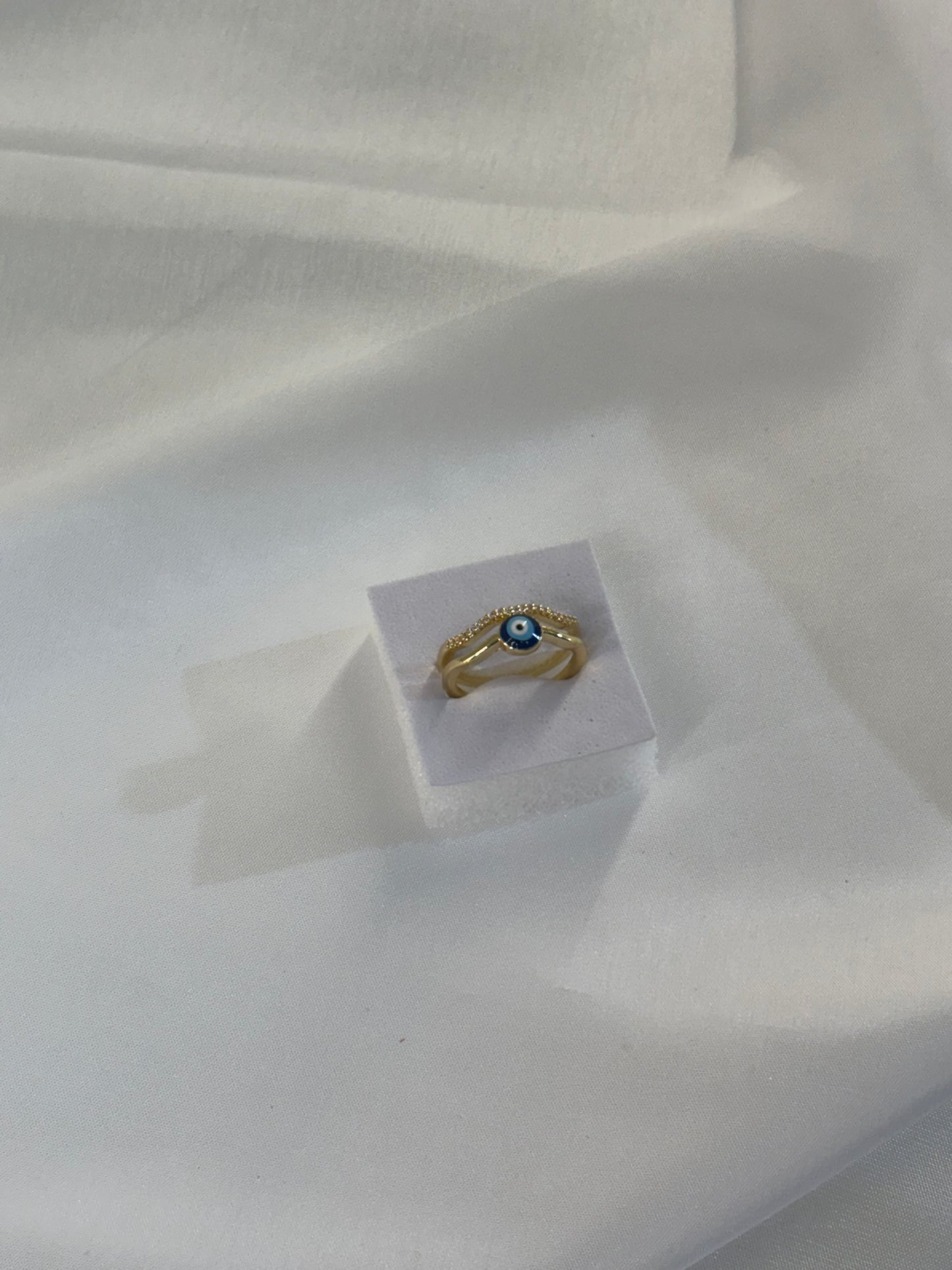 Γυναικείο Χρυσό Δαχτυλίδι με Ματάκι & Στρας | Pnoe Studio