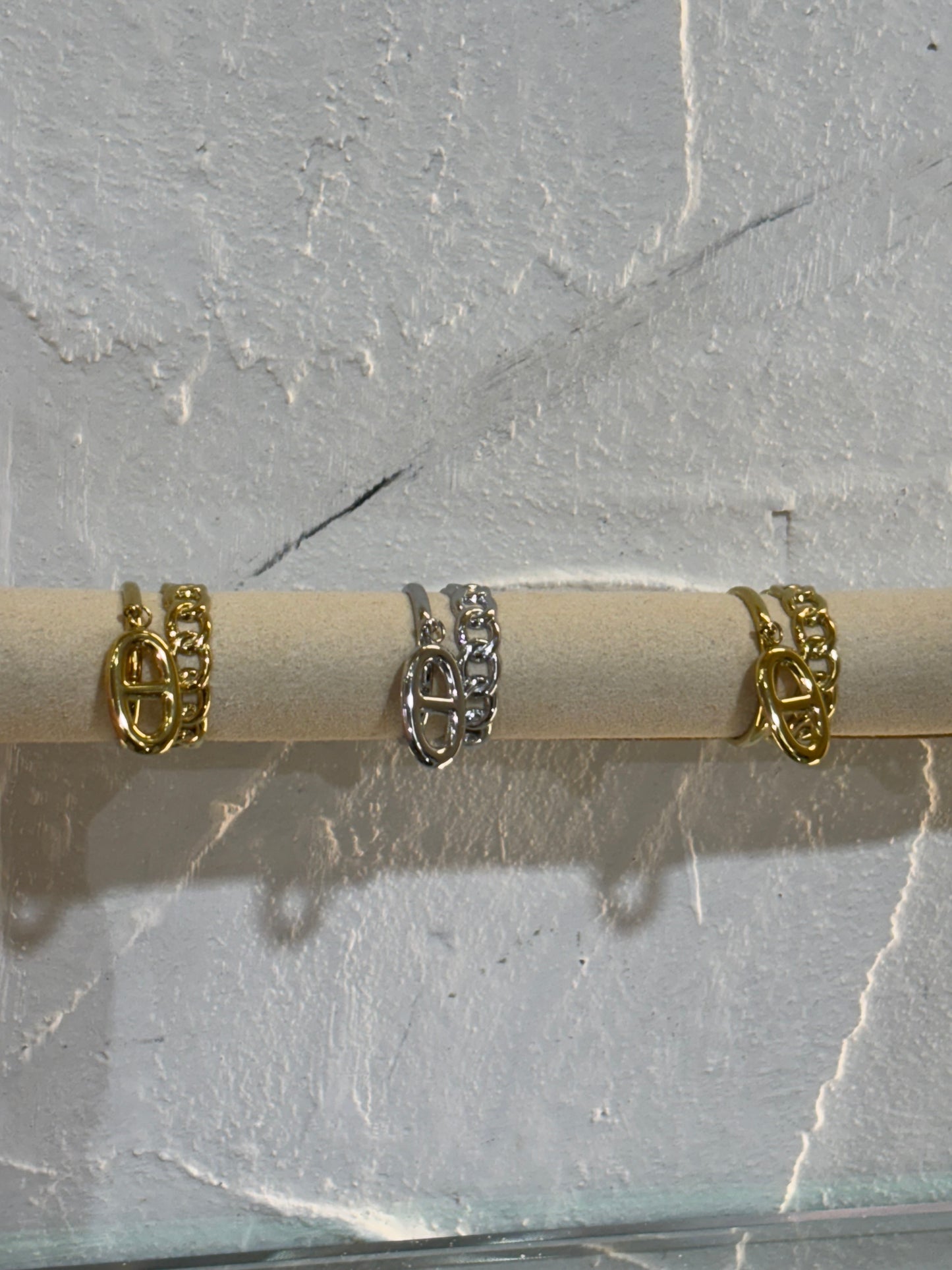 Δαχτυλίδια χρυσό ασημένιο διπλό με κρεμαστό charm