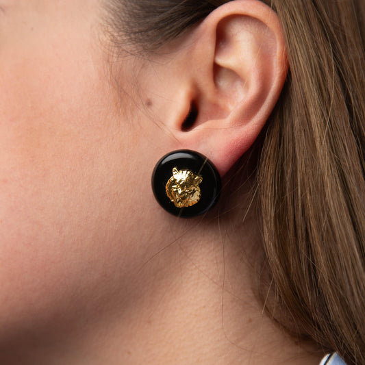Γυναικεία Σκουλαρίκια Μαύρα με Χρυσό Λιοντάρι | Δύναμη & Κομψότητα