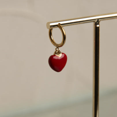 Γυναικεία Χρυσά Κρεμαστά Σκουλαρίκια με Κόκκινη Καρδιά | Ρομαντικά & Στυλάτα