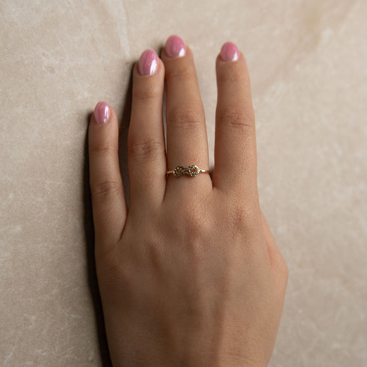 Λεπτό Δαχτυλίδι με Διπλή Πέτρα σε Χρυσό και Ασημί Χρώμα | Κομψό και Διακριτικό