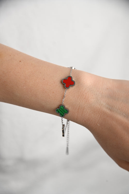 Ασημένιο Βραχιόλι με Πολύχρωμα Τετράφυλλα