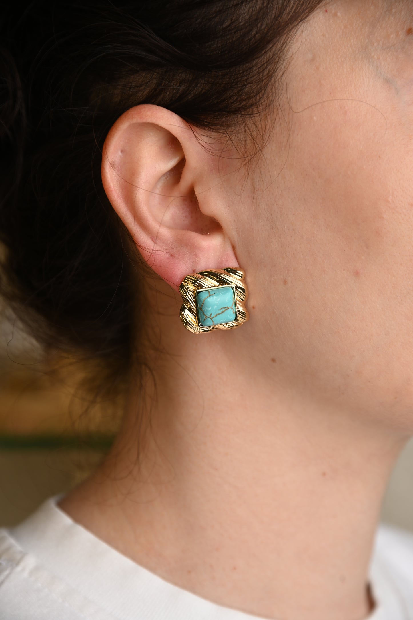 Ρετρό Κύρος – Τετράγωνο Σκουλαρίκι με Τιρκουάζ Πέτρα