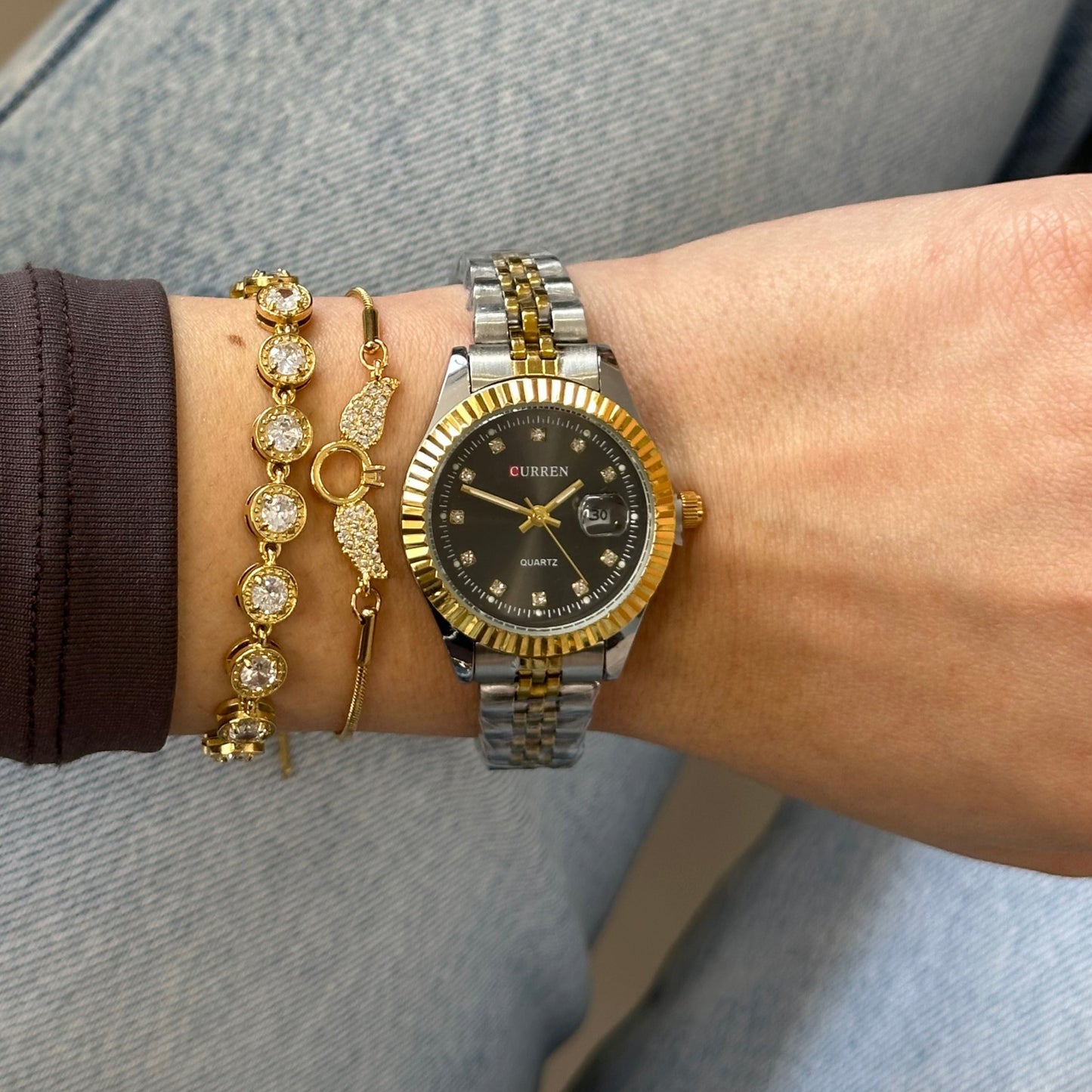 Ρολόι "Λυδία" με Μαύρο Καντράν και Χρυσό-Ασημί Λουρί | Ατσάλινη Κατασκευή