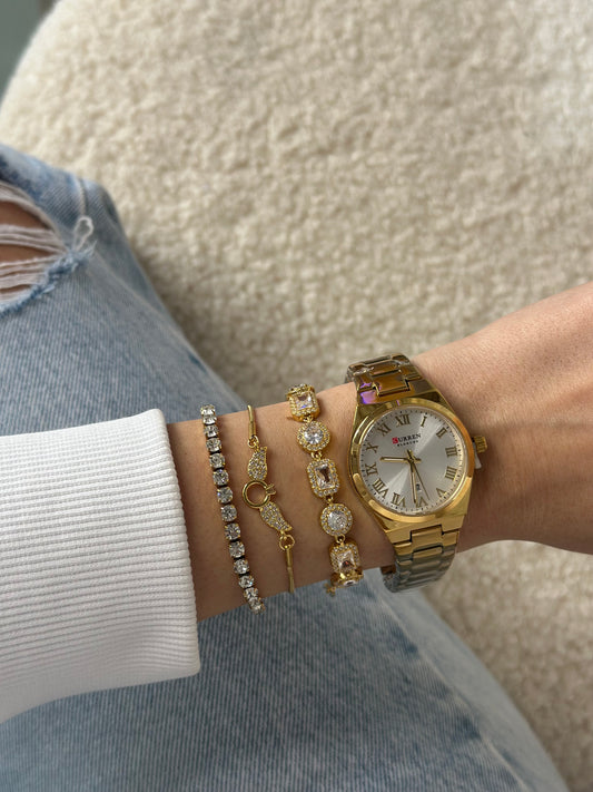 Γυναικείο Ρολόι με Στρογγυλό Άσπρο Καντράν και Χρυσό Λουρί | Κομψότητα και Αντοχή