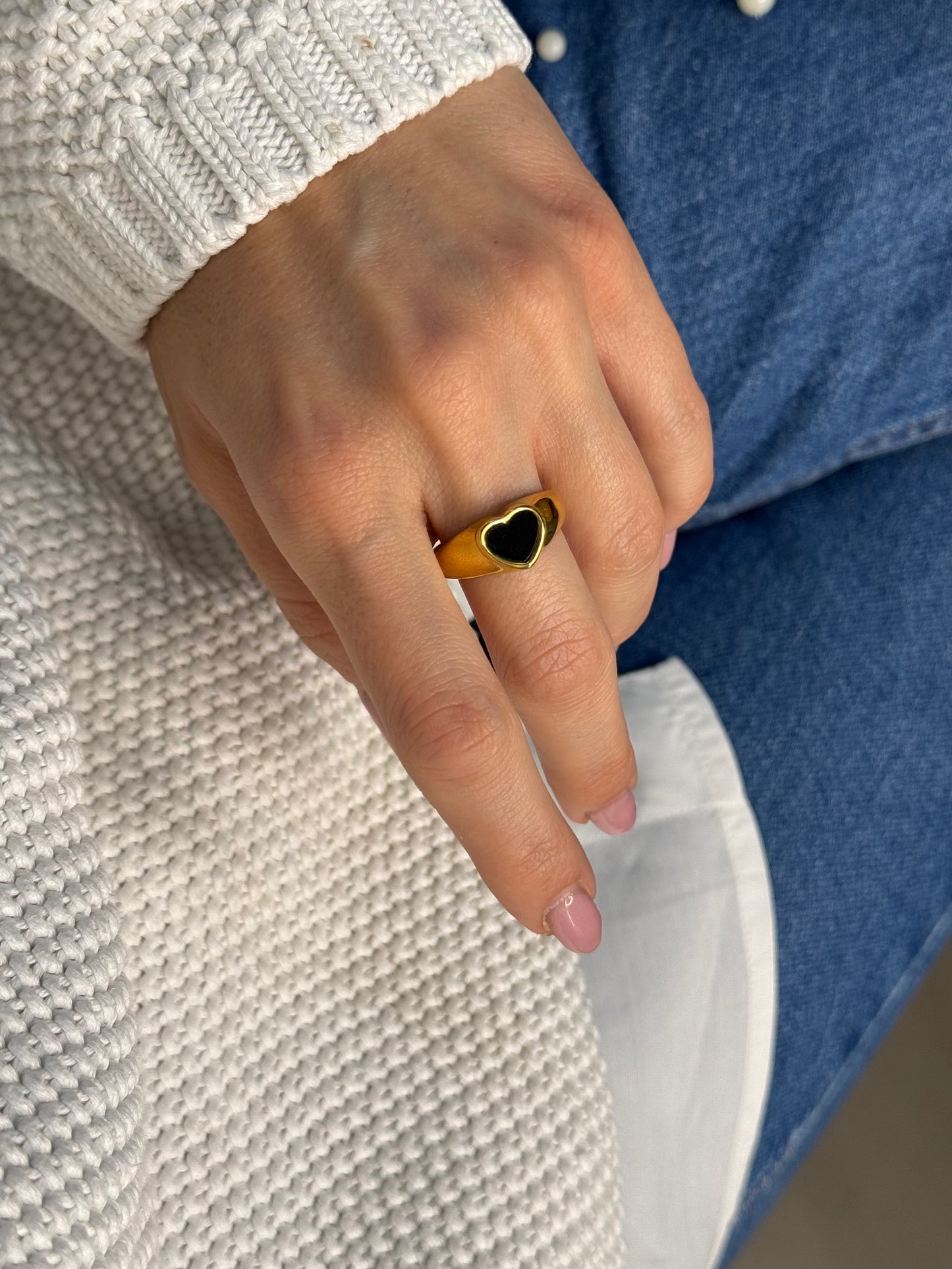 Gold Midnight Heart-δαχτυλίδι stainless steel