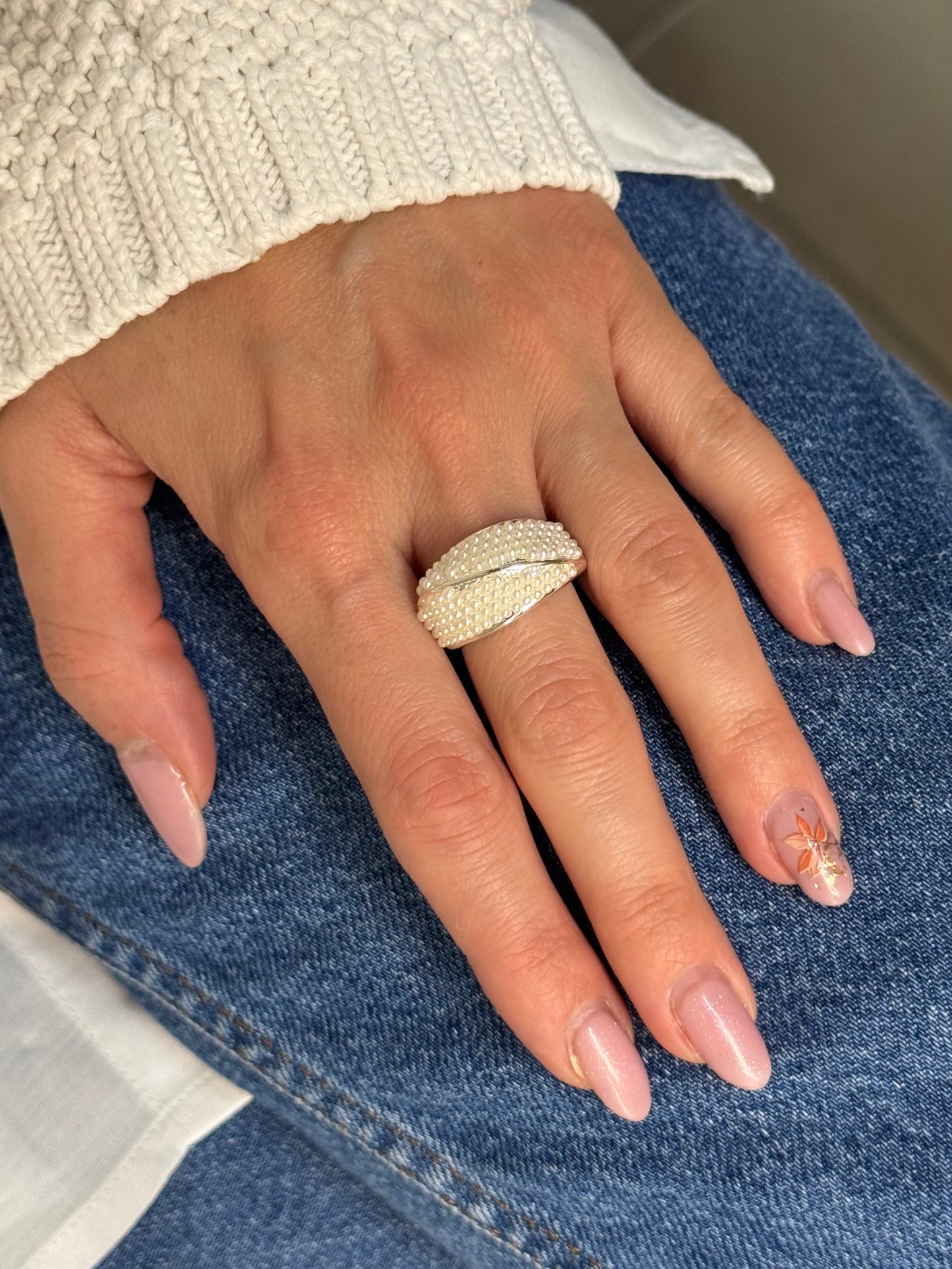 Silver Pearlwave-δαχτυλίδι stainless steel