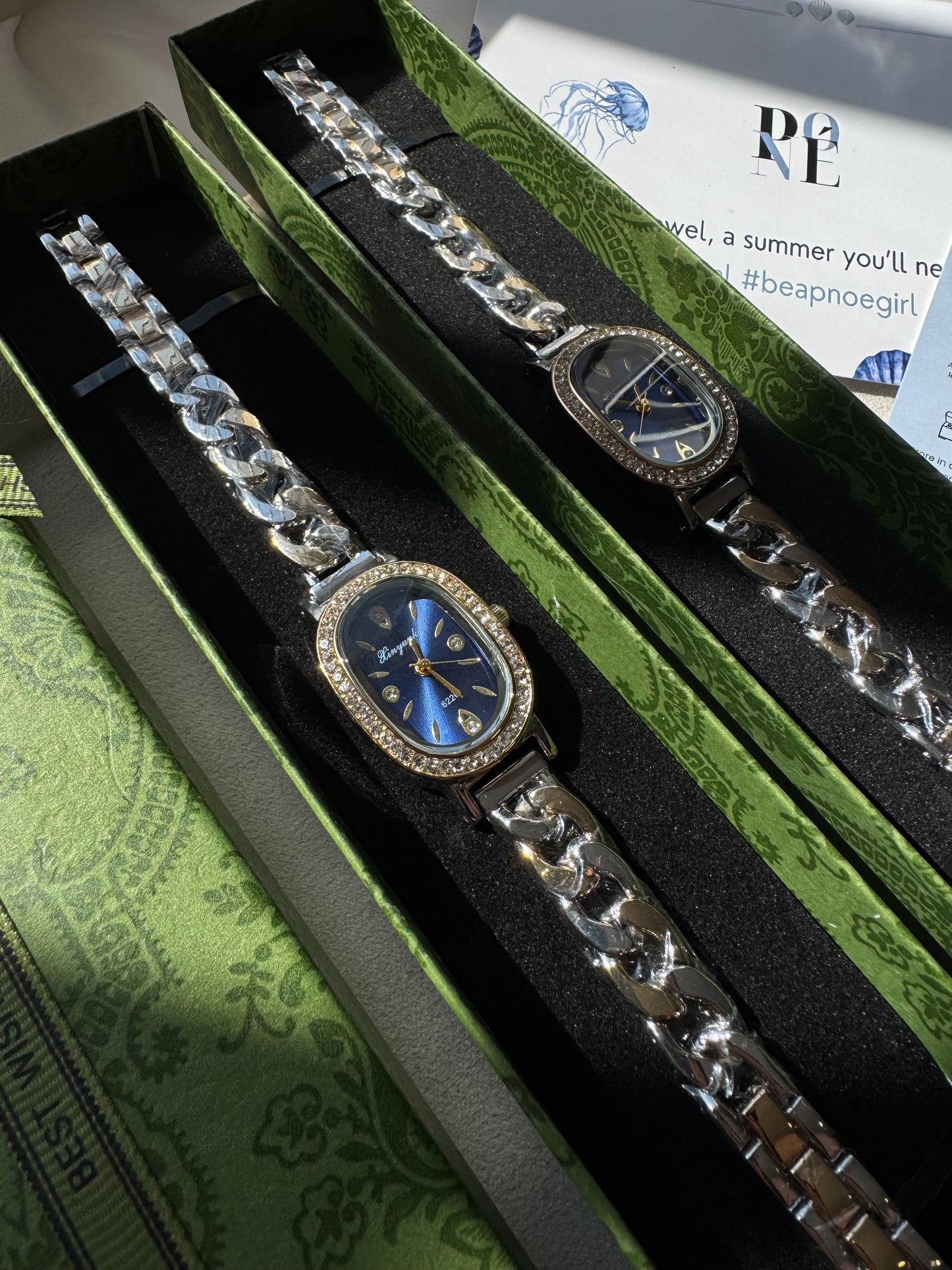"Midnight Blue" - steel gold-silver watch with blue dial