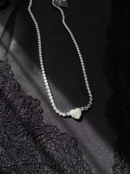 Cœur Doré - ατσάλινο ασημί κολιέ με ζιργκόν πέτρες