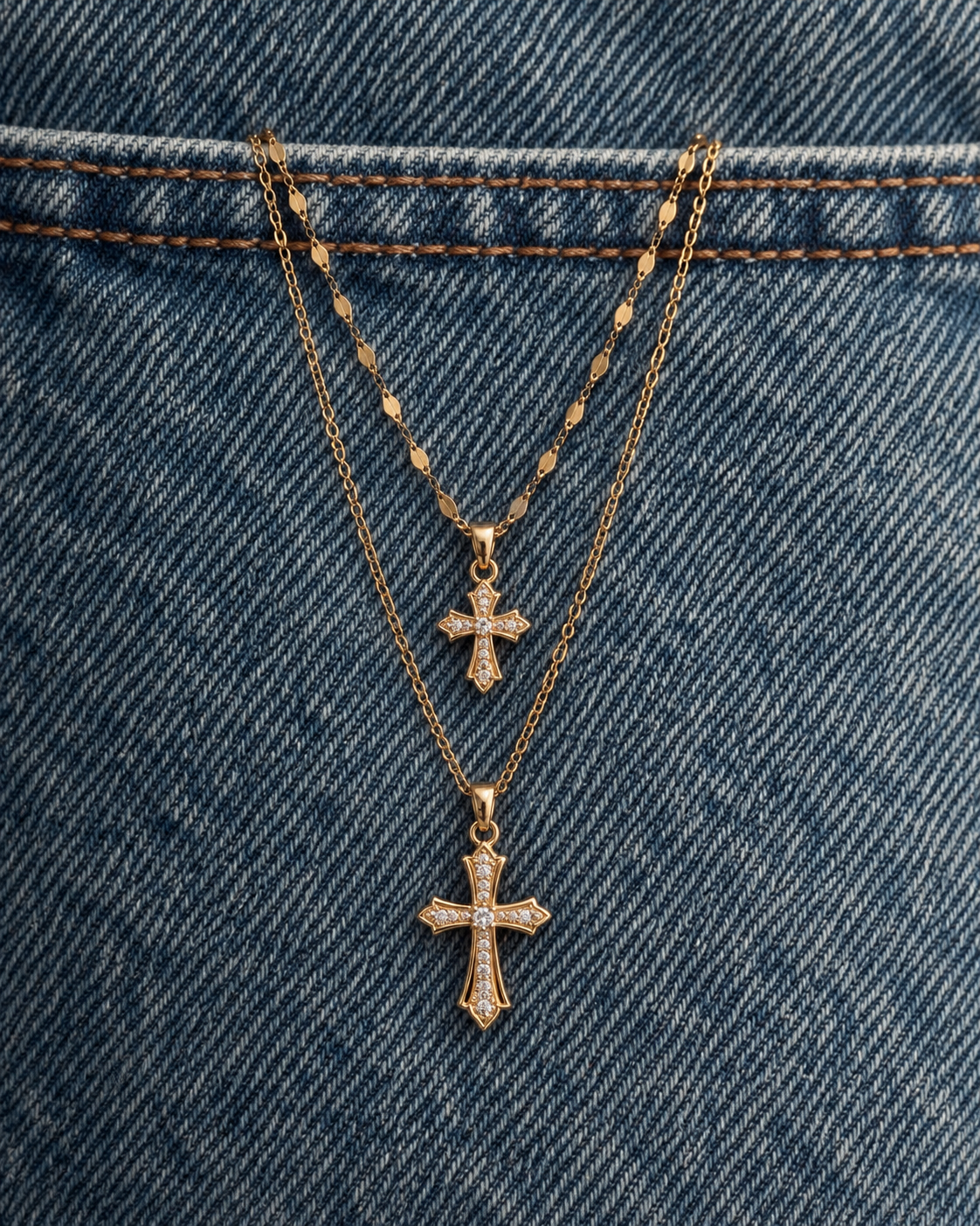 Cruz Dupla Sagrada - Διπλό Κολιέ Stainless Steel