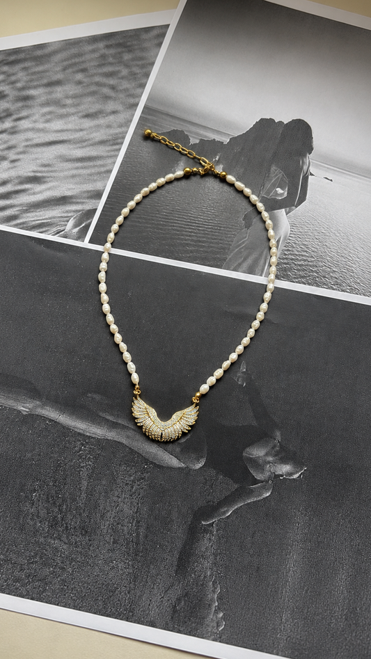 Aurelia Pearl Wings Ατσάλινο Κολιέ - designed by kika