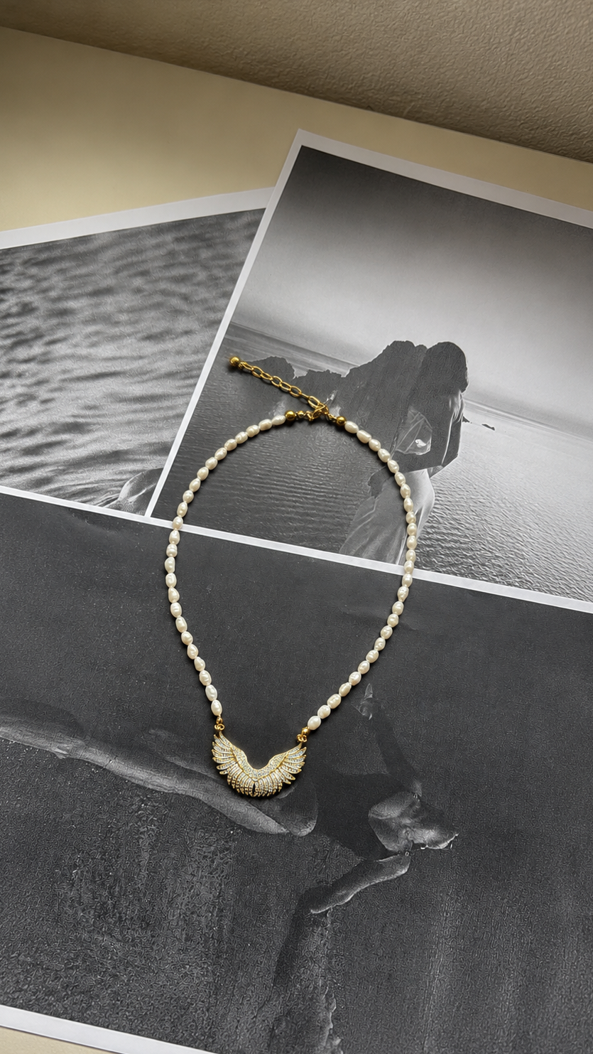 Aurelia Pearl Wings Ατσάλινο Κολιέ - designed by kika