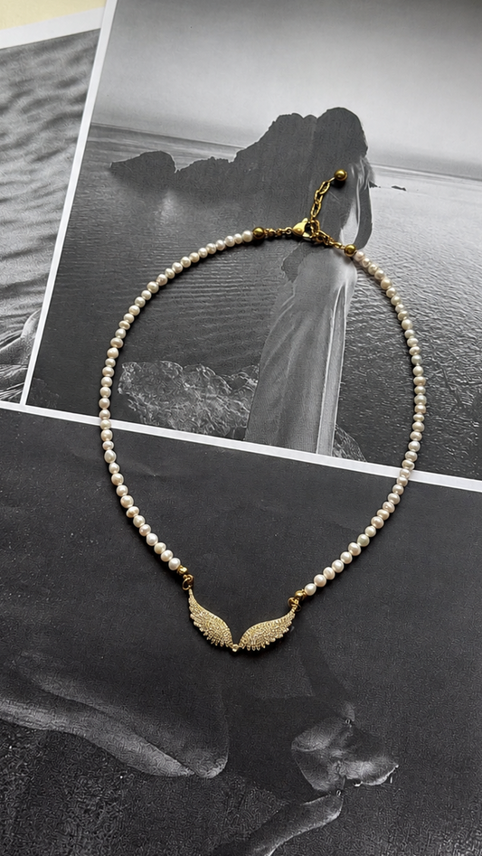 Heavenly Pearl Ατσάλινο Κολιέ χειροποίητο με αληθινά μαργαριτάρια / designed by kika