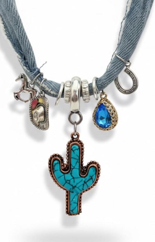 Kythnos Cactus Denim - Χειροποίητο κολιέ (Διαθέσιμο με Προπαραγγελία)