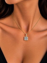 ROYAL SQUARE ROSE NECKLACE- Κολιέ Από Ανοξείδωτο Ατσάλι