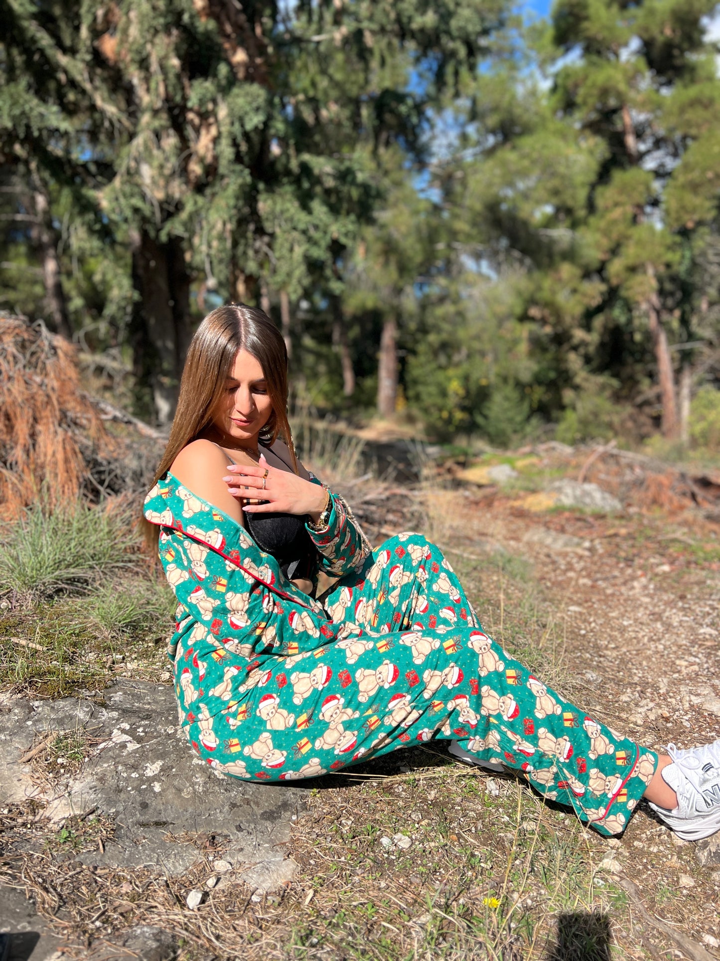 Merry bear Mood – Pajamas in Green Shade with Christmas Print