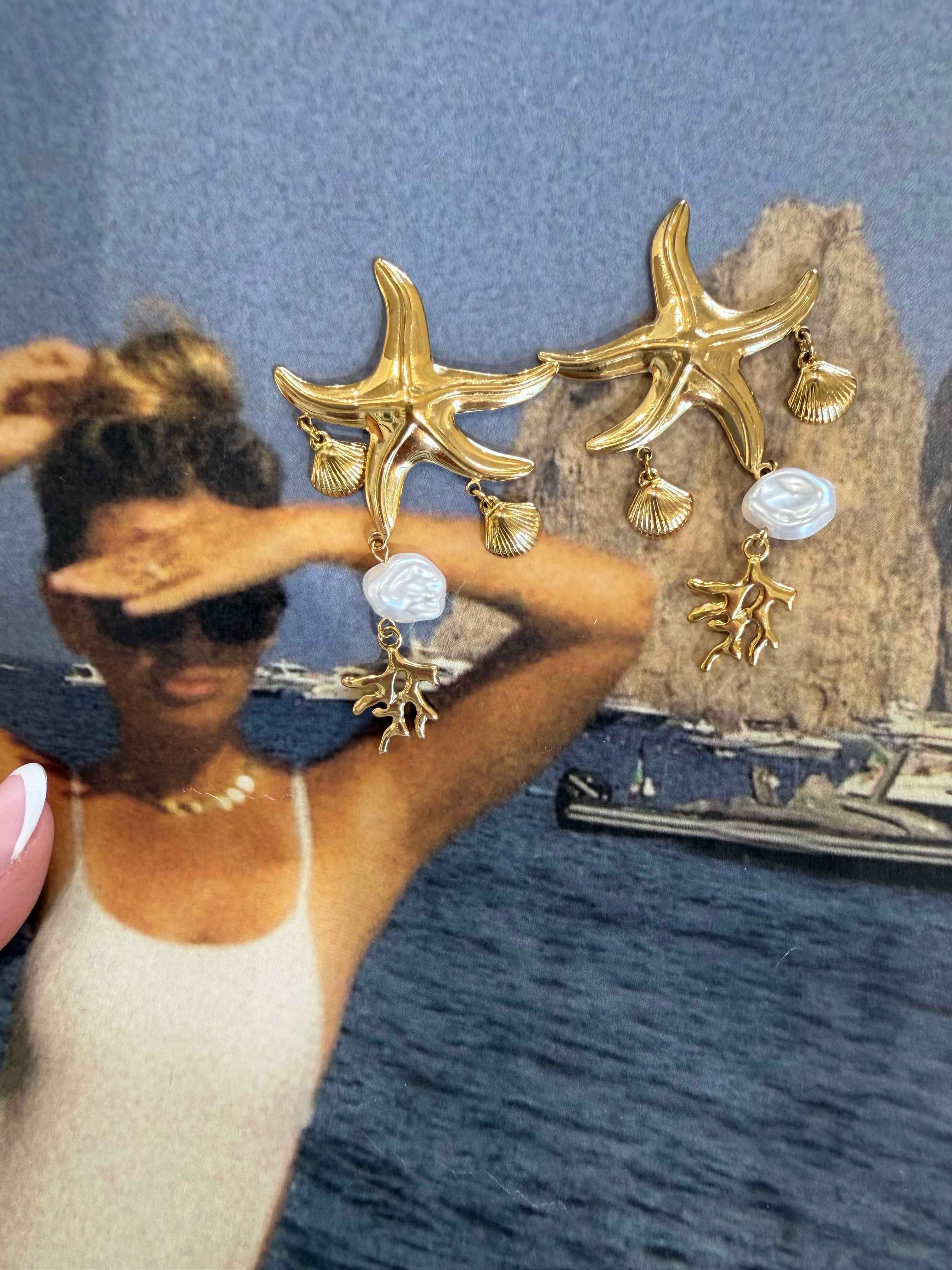 Sea Treasure – Ατσάλινα Σκουλαρίκια Αστερίας & Μαργαριτάρι