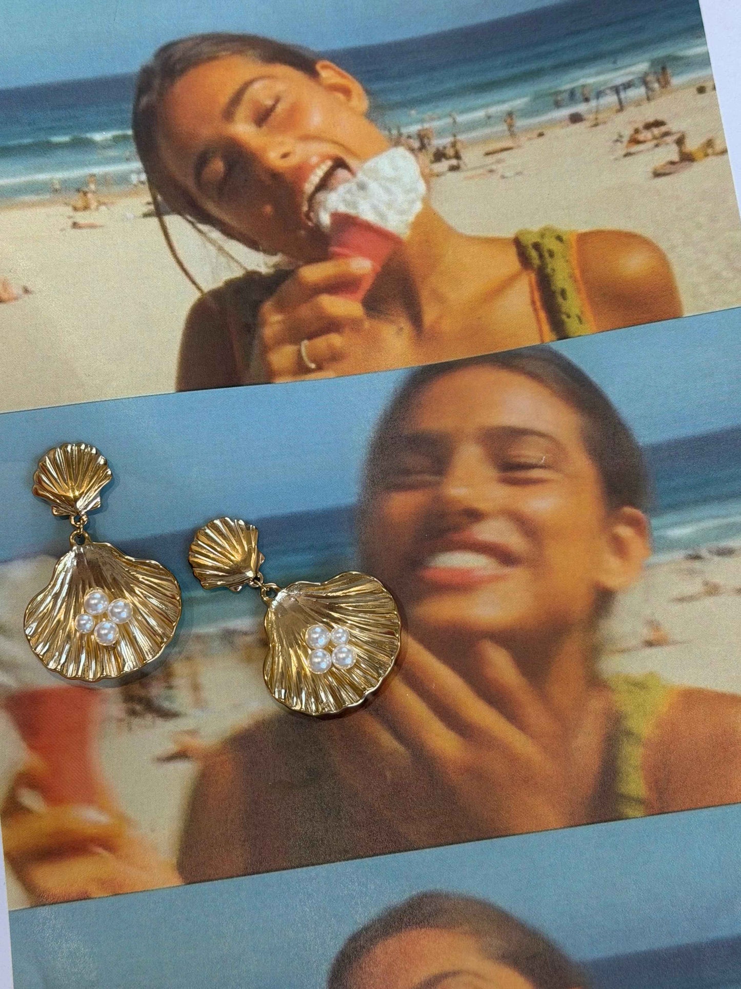 Golden Shell Pearl – Ατσάλινα Σκουλαρίκια Κοχύλι με Πέρλες