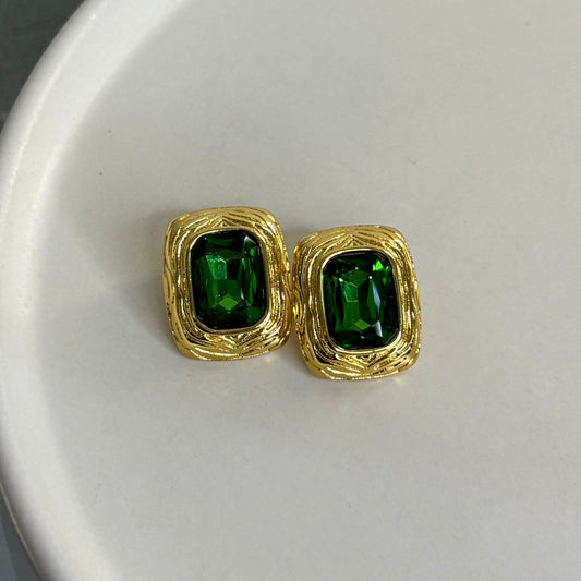 Σκουλαρίκι ατσάλινο με πράσινες πέτρες