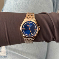 Women's Watch with Blue Round Dial and Gold Strap | Elegance and Style
