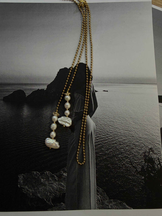 Nusa Pearl Necklace μακρί κολίε ατσάλινο με αληθινά μαργαριτάρια