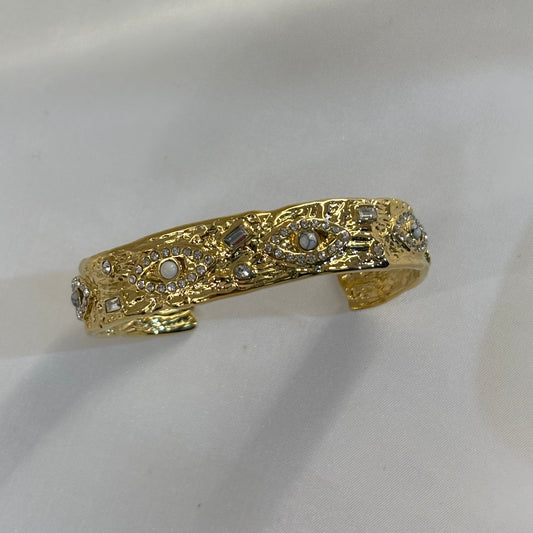 Χρυσή Χειροπέδα με Στρας και Διακοσμητικά Στοιχεία | Pnoe Studio