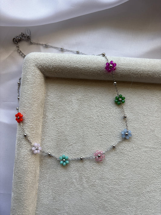 Ατσάλινο κολιέ με μαργαρίτες-πολύχρωμο