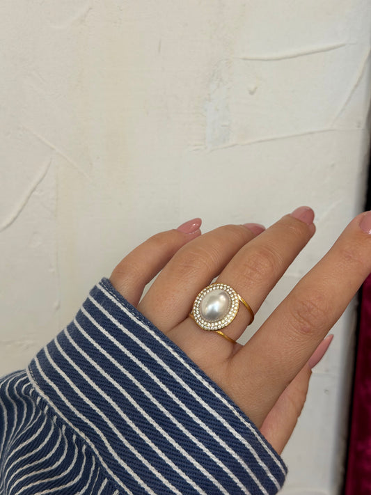 Pearl Halo Ring – Stainless Steel