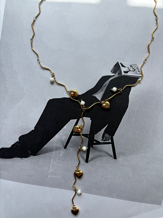 Golden Heart Drop Necklace – Ατσάλινο Κολιέ με Καρδιές